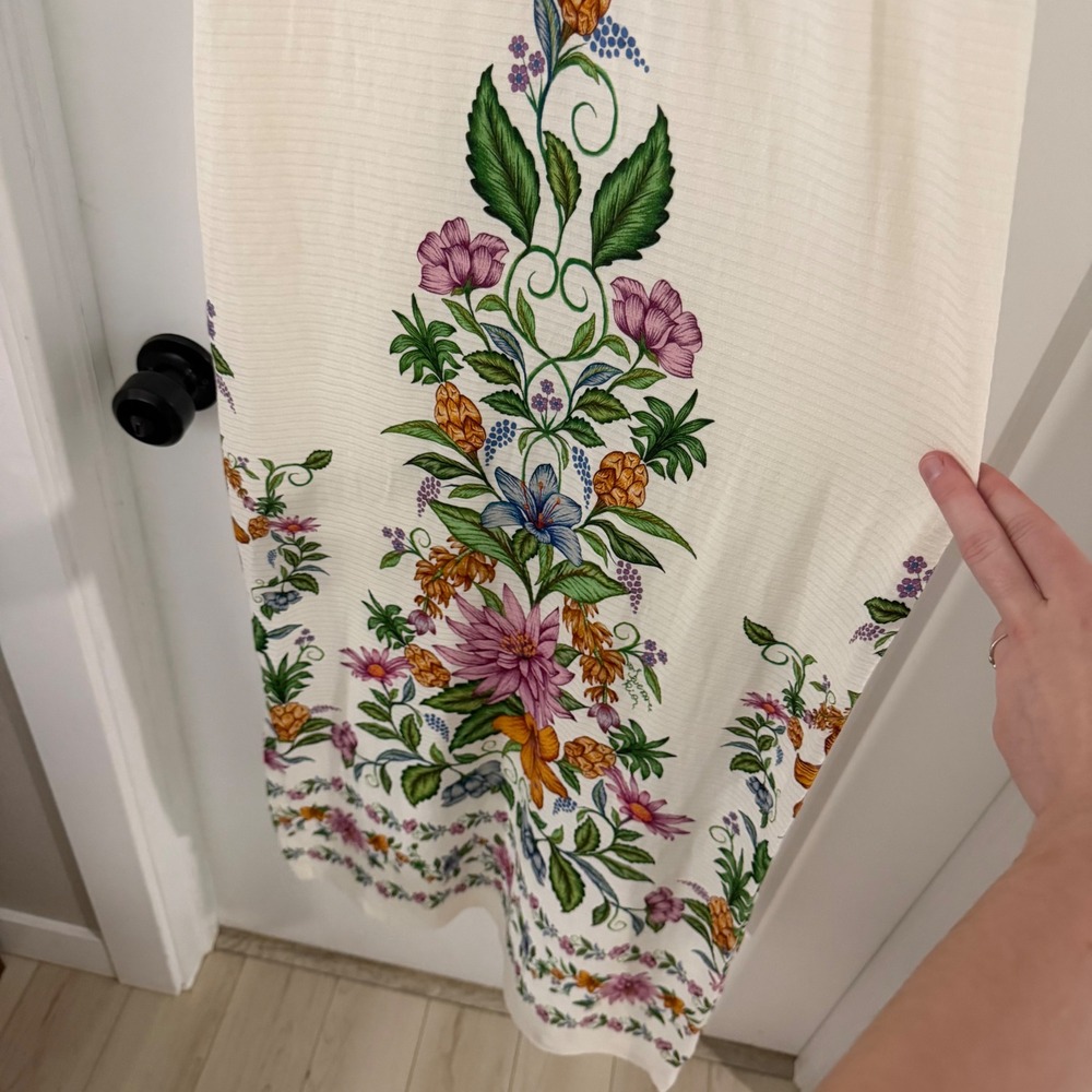 FARM Rio Delicadeza Halter Midi Dress Floral Fruit Off White Ribbed Boho Resort - Picture 8 of 8